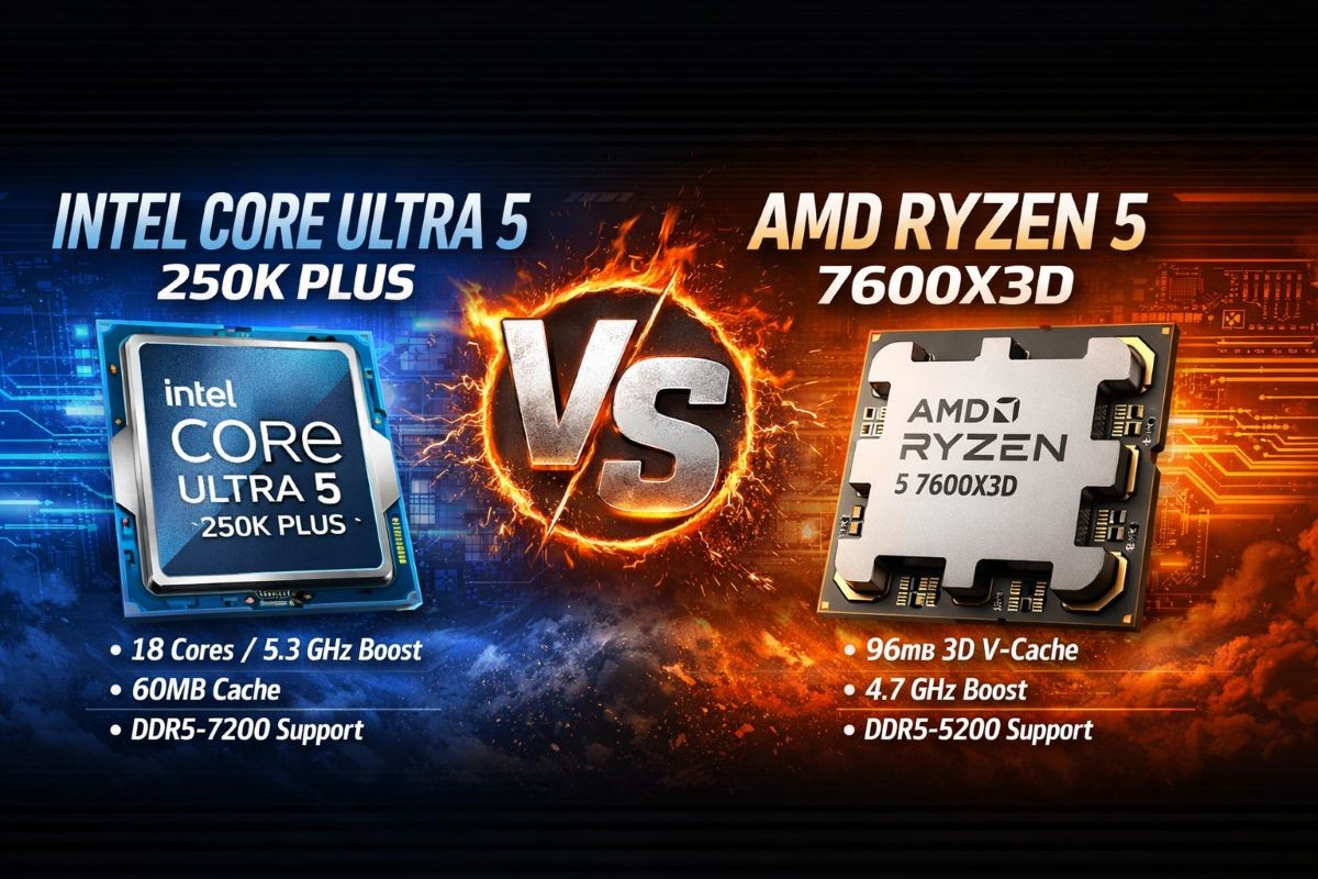 Intel Core Ultra 5 250K Plus ile AMD Ryzen 5 7600X3D karşılaştırması