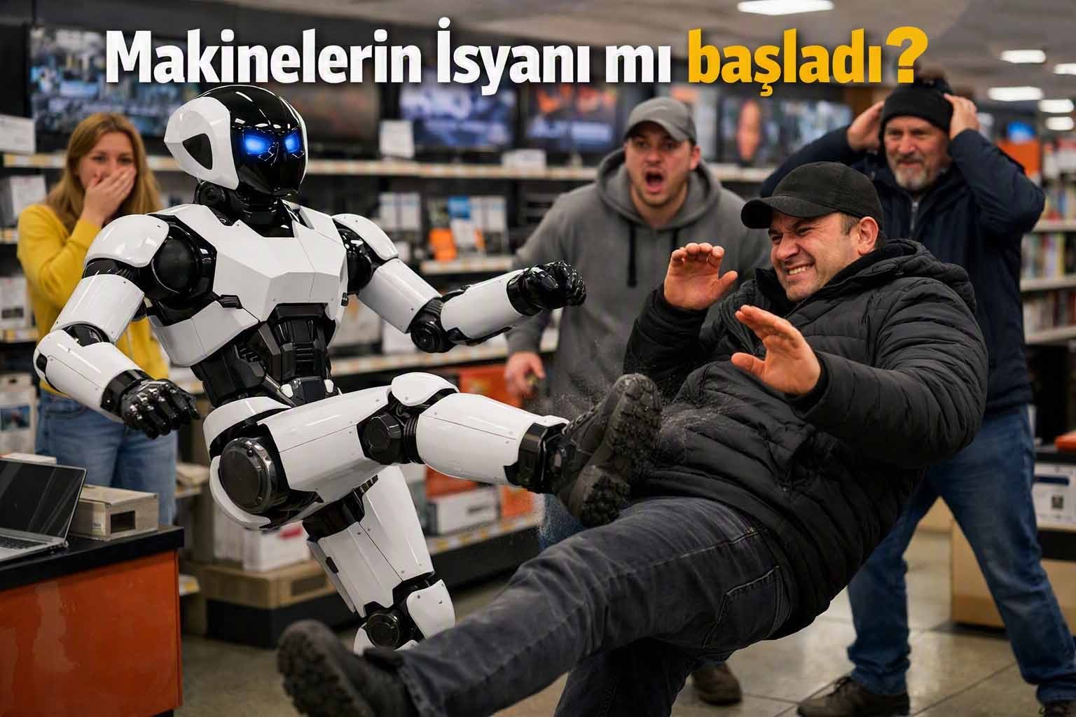 Rusya’da İnsansı Robot Kendisini İten Müşteriye Tekmelerle Saldırdı!